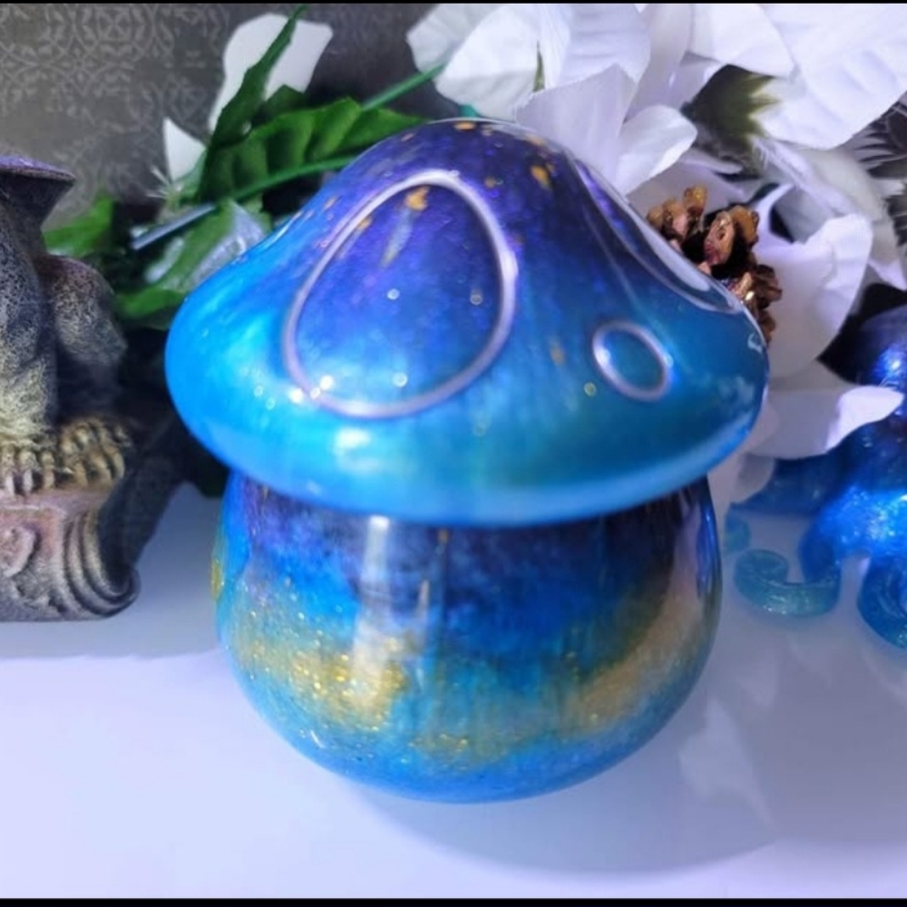 Blue and Gold Mushroom Jar